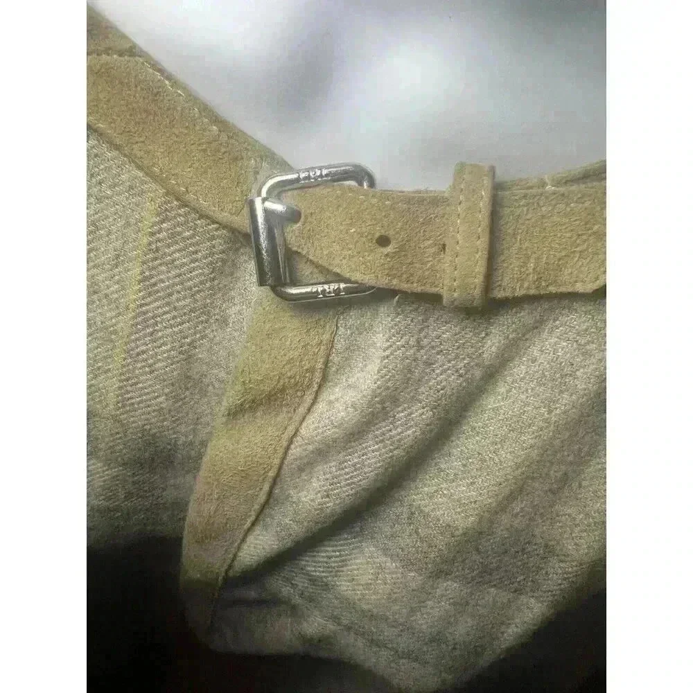 Lauren Ralph Lauren Wool Cashmere Plaid Cape Poncho Suede Trim Gray S/M